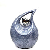 Abstract Grey Silver Pearl Enamel Cremation Urn with Silver heart, Urns for Ashes , Urns for Human Ashes, Ashes Keepsake, Decorative Urns - teardropurns.com