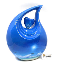 Custom Listing for Daniel in 6 inches height plain sky blue teardrop urn with silver heart and Engraving