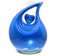Custom Listing for Daniel in 6 inches height plain sky blue teardrop urn with silver heart and Engraving