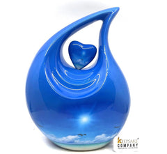 Custom Listing for Daniel in 6 inches height plain sky blue teardrop urn with silver heart and Engraving