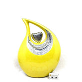 Yellow Color Teardrop Urn - Customizable Heart Insert & Font, 10" Large 2.5L Capacity for Ashes, Memorable Sympathy Gift - Urn for Ashes