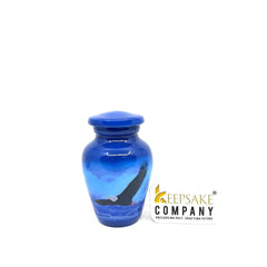 Small Urns for Ashes - Tranquil Seascape Small Urn for Ashes - Artistic Blue Vessel with Eagle Imagery, Thoughtful Remembrance Gift