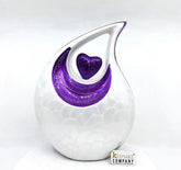 White with Purple Heart and Neck Cremation Urn - Personalized Urn Memorial Urn For Funeral - Urns For Human Ashes - Ash Urn - Urns for Ash