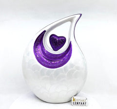 White with Purple Heart and Neck Cremation Urn - Personalized Urn Memorial Urn For Funeral - Urns For Human Ashes - Ash Urn - Urns for Ash