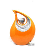 Orange Color Teardrop Urn - Customizable Heart Insert & Font, 10" Large 2.5L Capacity for Ashes, Memorable Sympathy Gift - Ash Urn for Human