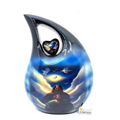 Extra Large Adult Black Teardrop Cremation Urn with Beautiful Angels and Dove - Urn For Human Ashes - Memorial Urn - Personalized Urn