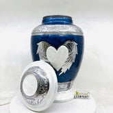 Blue White Cremation Urn for Ashes - Urns for Human Ashes with Angel Wings and Heart - Urn - Urn - Funeral Urn - Memorial urn