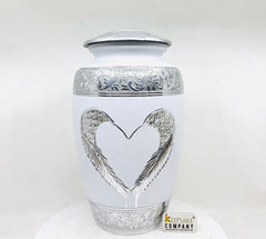 White Matte Cremation Urn for Human Ashes - Cremation Urn - Engraving bands - Memorial Urn - Urn for Ash - Keepsake Urn with Heart & Wings