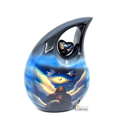 Extra Large Adult Black Teardrop Cremation Urn with Beautiful Angels and Dove - Urn For Human Ashes - Memorial Urn - Personalized Urn