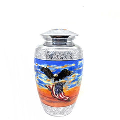 Patriotic USA Flag Adult Cremation Urn for Human Ashes - Cremation Urn - Engraving bands - Memorial Urn - Urn for Ash - Keepsake Urn