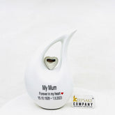 White Glossy Teardrop metal Cremation Urn in Medium size (6 Inches/ 15 centimeters) height - Memorial Urn - Ash Urn - Urn for Ashes - Urns