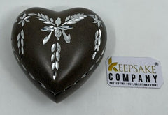 Keepsake Company's Heart Shaped Urns with precise garland engraving in Brown colour for Human Ashes - Perfect for Adults & Infants