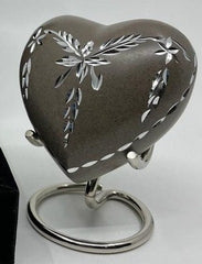 Keepsake Company's Heart Shaped Urns with precise garland engraving in Brown colour for Human Ashes - Perfect for Adults & Infants