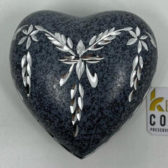 Keepsake Company's Heart Shaped Urns with precise garland engraving in Black Marble colour for Human Ashes - Perfect for Adults & Infants