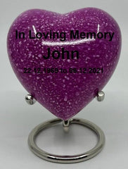 Engraveable Mini Heart Urn / Small Urns for Human Ashes in Pink Marble Design from Keepsake Company
