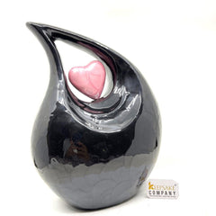 Keepsake Company's Jade Black Pearl Enamel Teardrop Adult Cremation Urn with Pink Heart Insert For Human Ashes perfect for Adults.