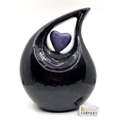 Jade Black Teardrop Adult Cremation Urn with Purple/Lavender Heart For Human Ashes = Can be Angraved in Any Colour from Keepsake Company