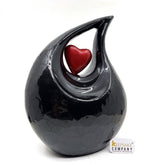 Black Pearl Enamel Teardrop Adult Cremation Urn with Red Heart For Human Ashes / Cremation Urns for Ashes adult by keepsake company