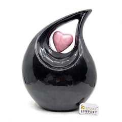 Keepsake Company's Jade Black Pearl Enamel Teardrop Adult Cremation Urn with Pink Heart Insert For Human Ashes perfect for Adults.
