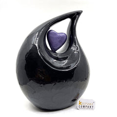 Jade Black Teardrop Adult Cremation Urn with Purple/Lavender Heart For Human Ashes = Can be Angraved in Any Colour from Keepsake Company