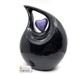 Jade Black Teardrop Adult Cremation Urn with Purple/Lavender Heart For Human Ashes = Can be Angraved in Any Colour from Keepsake Company