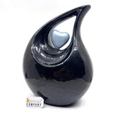 Keepsake Company's Jade Black Pearl Enamel Teardrop Adult Cremation Urn with Sky Blue Heart For Human Ashes perfect for Adults.