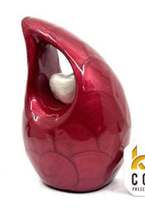 Pearl Red teardrop mini Cremation Urn with White Heart for Human Ashes - Perfect for Adult and Infants from Keepsake Company