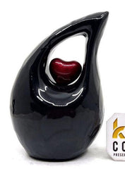 Keepsake Company's Black teardrop mini Cremation Urn with Red Heart for Human Ashes - Perfect for Adult and Infants