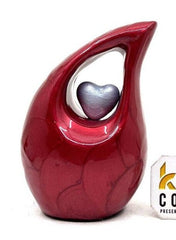 Red teardrop mini Cremation Urn with Light Blue Heart for Human Ashes - Perfect for Adult and Infants