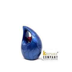 Roman Blue teardrop mini Cremation Urn with Red Heart for Human Ashes from Keepsake Company - Perfect for Adult and Infants