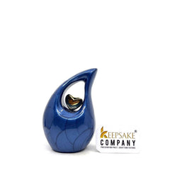 Roman Blue teardrop mini Cremation Urn with Gold plated Heart for Human Ashes - Perfect for Adult and Infants from Keepsake Company