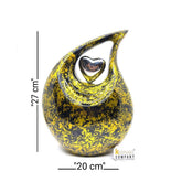 Golden Yellow and Black Color Burst Tie - Dye Adult Teardrop Urn for Human Ashes from Keepsake Company