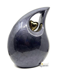 Extra Large / Double Adult Black Pearl Enamel teardrop Cremation Urn with Golden Heart For Human Ashes / Urn for Ash / Urn / Urns / Burial