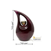 Maroon Teardrop metal Cremation Urn with Golden Heart in Medium size (6 Inches/ 15 centimetres) height From Keepsake Company