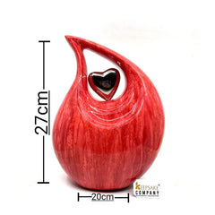 Red Textured Adult Teardrop Cremation Urn with Silver heart For Human Ashes from Keepsake Company