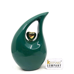 Green Teardrop Cremation Urn for Human Asehs (6 Inches/ 15 centimeters) height - Urn For Ashes - Memorial Urn - Personalized Urn