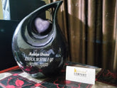 Jade Black Teardrop Adult Cremation Urn with Purple/Lavender Heart For Human Ashes = Can be Angraved in Any Colour from Keepsake Company