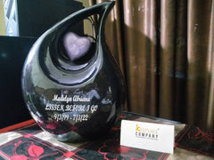 Jade Black Teardrop Adult Cremation Urn with Purple/Lavender Heart For Human Ashes = Can be Angraved in Any Colour from Keepsake Company