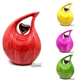 Red Textured Adult Teardrop Cremation Urn with Silver heart For Human Ashes from Keepsake Company