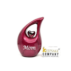 Custom Listing of Pearl Maroon Mini teardrop Cremation Urn with Silver Plated Heart for Michelle