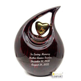 Gorgeous Maroon / Red Adult teardrop Cremation Urn for Human Ashes with Golden heart / Urn for Ashes from Keepsake Company
