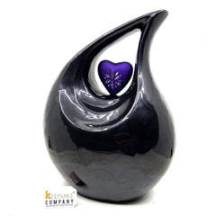 Black Pearl Enamel Teardrop Adult Cremation Urn with Engraved Purple Heart For Ashes / Cremation Urns for Ashes adult by keepsake company