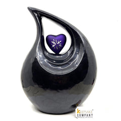 Black Pearl Enamel Teardrop Adult Cremation Urn with Engraved Purple Heart For Ashes / Cremation Urns for Ashes adult by keepsake company