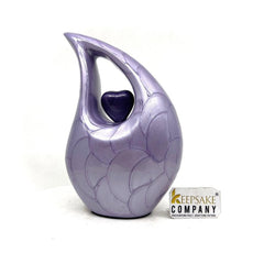 Pearl Purple Teardrop metal Cremation Urn with Heart in Medium size (6 Inches/ 15 centimetres) height From Keepsake Company