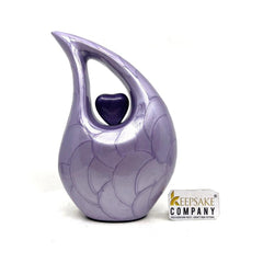 Pearl Purple Teardrop metal Cremation Urn with Heart in Medium size (6 Inches/ 15 centimetres) height From Keepsake Company
