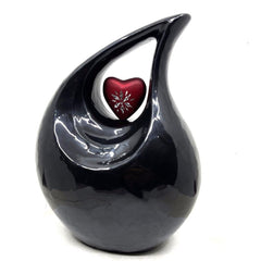 Black Pearl Enamel Teardrop Adult Cremation Urn with Engraved Red Heart For Ashes / Cremation Urns for Ashes adult by keepsake company