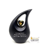 Black Matt Teardrop Cremation Urns for Human Ashes - Urn- Urns for Ashes (6 Inches/ 15 centimeters) - Memorial Urn - Personalized Urn