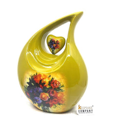 Bouquet on Yellow Teardrop Cremation Urns for Ashes Adult Male - Urns for Ashes Adult Female - Urn - Urns - Cremation Urn from Keepsake Co