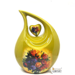 Bouquet on Yellow Teardrop Cremation Urns for Ashes Adult Male - Urns for Ashes Adult Female - Urn - Urns - Cremation Urn from Keepsake Co