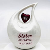 White Adult teardrop Cremation Urn with Red Engraved Heart for Human Ashes - Can be Engraved in different Colors from Keepsake Company